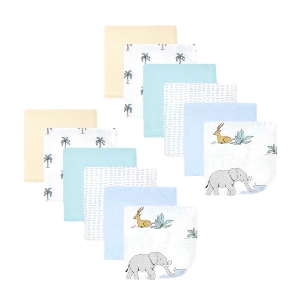 ✨BNWT - Hudson Baby Flannel Cotton Washcloths - Safari World - 12 pack✨